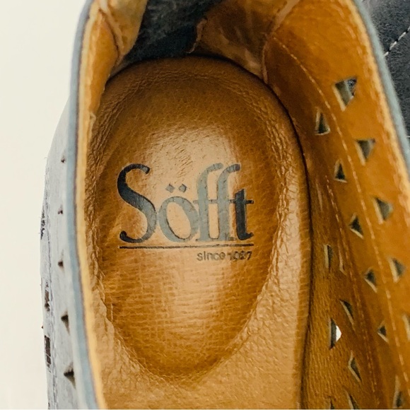 Sofft Westwood II Laser-Cut Ankle Boots Denim Blue Suede Upper Chunky Heels Sz 8 - Picture 7 of 11